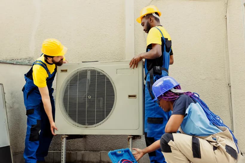 Técnico de climatización de FIXARR trabajando en el domicilio de un cliente que sigue el servicio desde la app ClienteGo